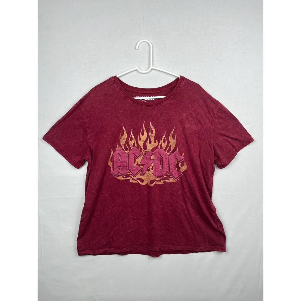 Time and Tru AC/DC Graphic T-Shirt Womens XL 16-18 Flame Logo Red Band Tee
